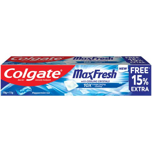 Colgate MaxFresh Blue Gel Anticavity Toothpaste - Peppermint Ice, 81 g (70 g + 11 g)