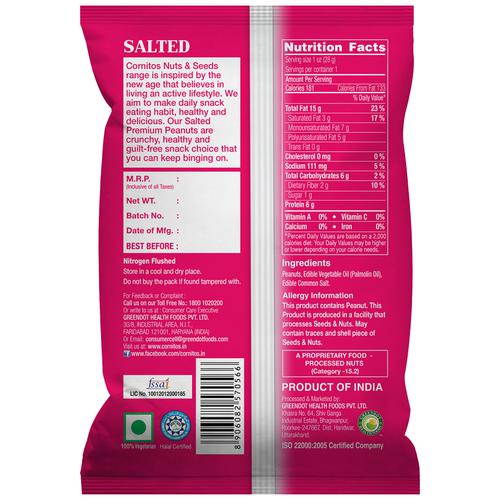 Cornitos Pop N Crunch - Premium Salted Peanuts, For Healthy Snacking, Garnish, Teatime Snack, 34 g