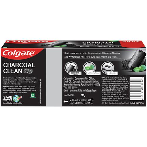 Colgate Charcoal Clean Gel Toothpaste - Bamboo Charcoal & Mint, 240 g (2 x 120 g)