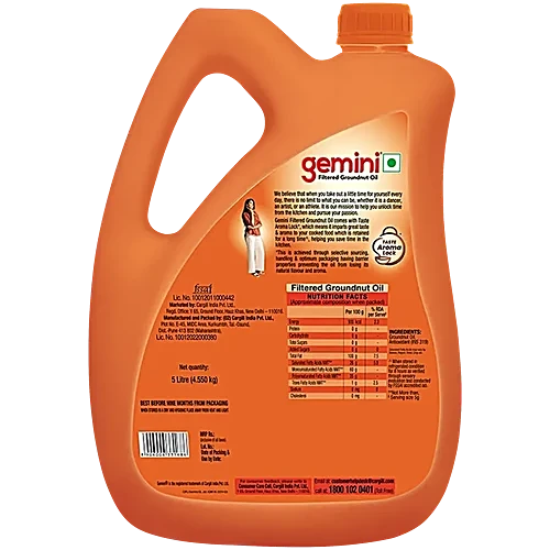 Gemini Filtered Groundnut Oil, 5 L Jar