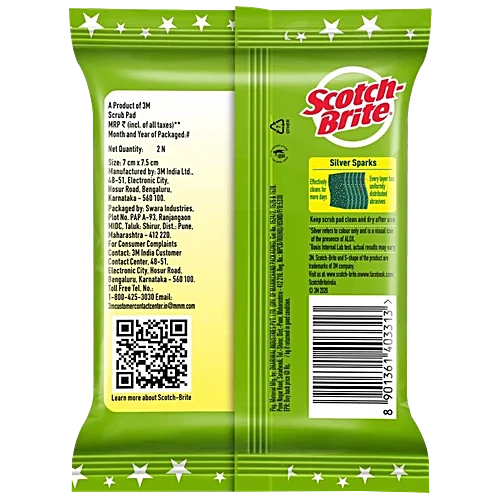Scotch Brite Silver Sparks Scrub Pad, Scrubber for Utensil cleaning, MRP 15