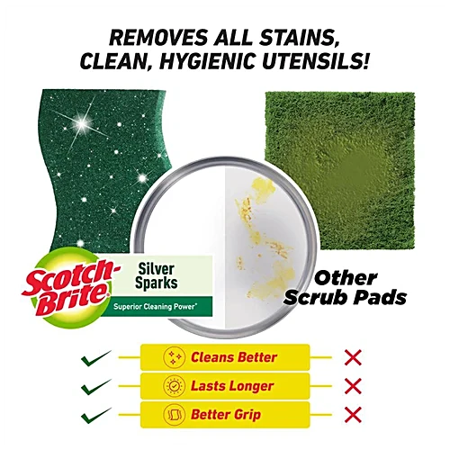 Scotch Brite Silver Sparks Scrub Pad, Scrubber for Utensil cleaning, MRP 15