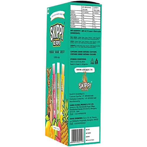 Skippi Ice Pops Natural Icepops - Pink Guava, Lemon, Pineapple, 384 ml (12 pcs x 32 ml each)