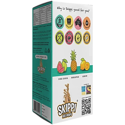 Skippi Ice Pops Natural Icepops - Pink Guava, Lemon, Pineapple, 384 ml (12 pcs x 32 ml each)