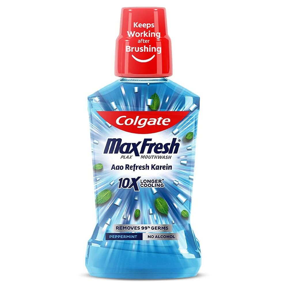 Colgate Maxfresh Plax Antibacterial Mouthwash, 24/7 Fresh Breath, Alcohol Free Mouth Wash Liquid for Bad Breath - 250ml Pepper Mint (Complete Oral Care)