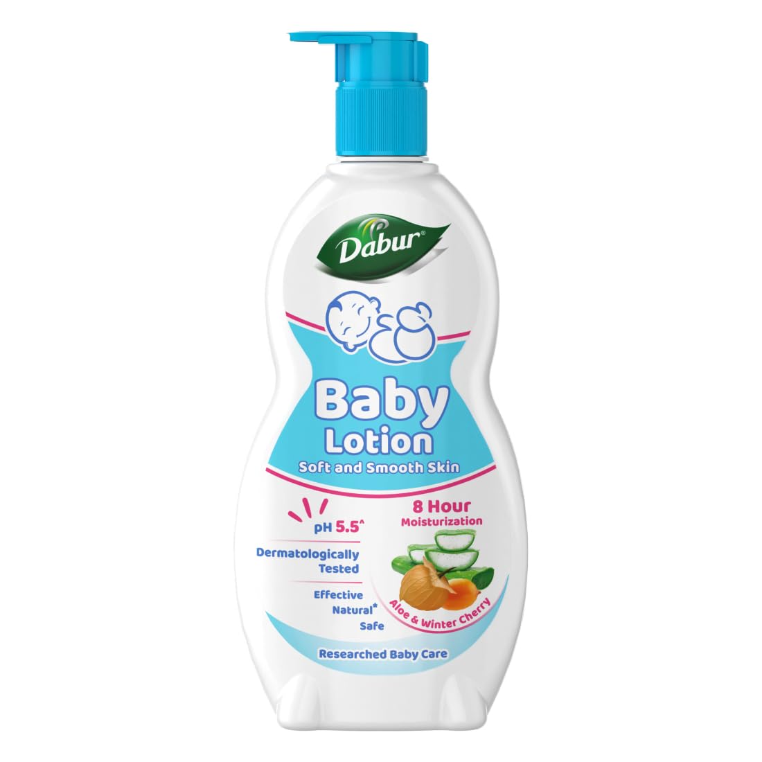 DABUR pH 5.5 Balanced Sensitive Skin with No Harmful Chemicals Contains Aloe Vera, Licorice and Almonds, Hypoallergenic and Dermatologically Tested No Paraben and Phthalates Baby Lotion - 500 ml