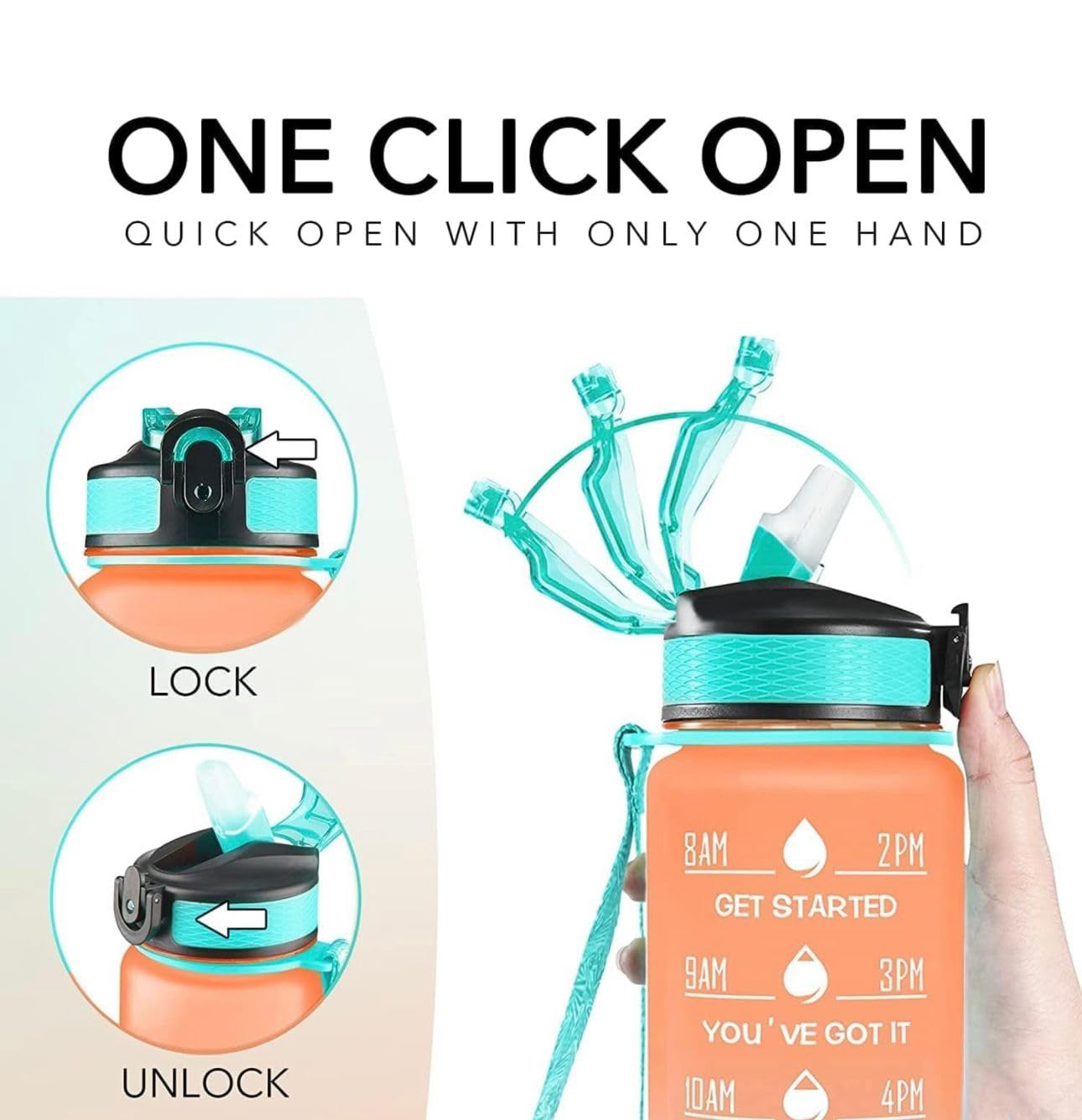 G.FIDEL Water Bottles 1 Litre Sipper Bottle For Adults, Kids,Unbreakable Motivational Water Bottle -Leak-proof 1l