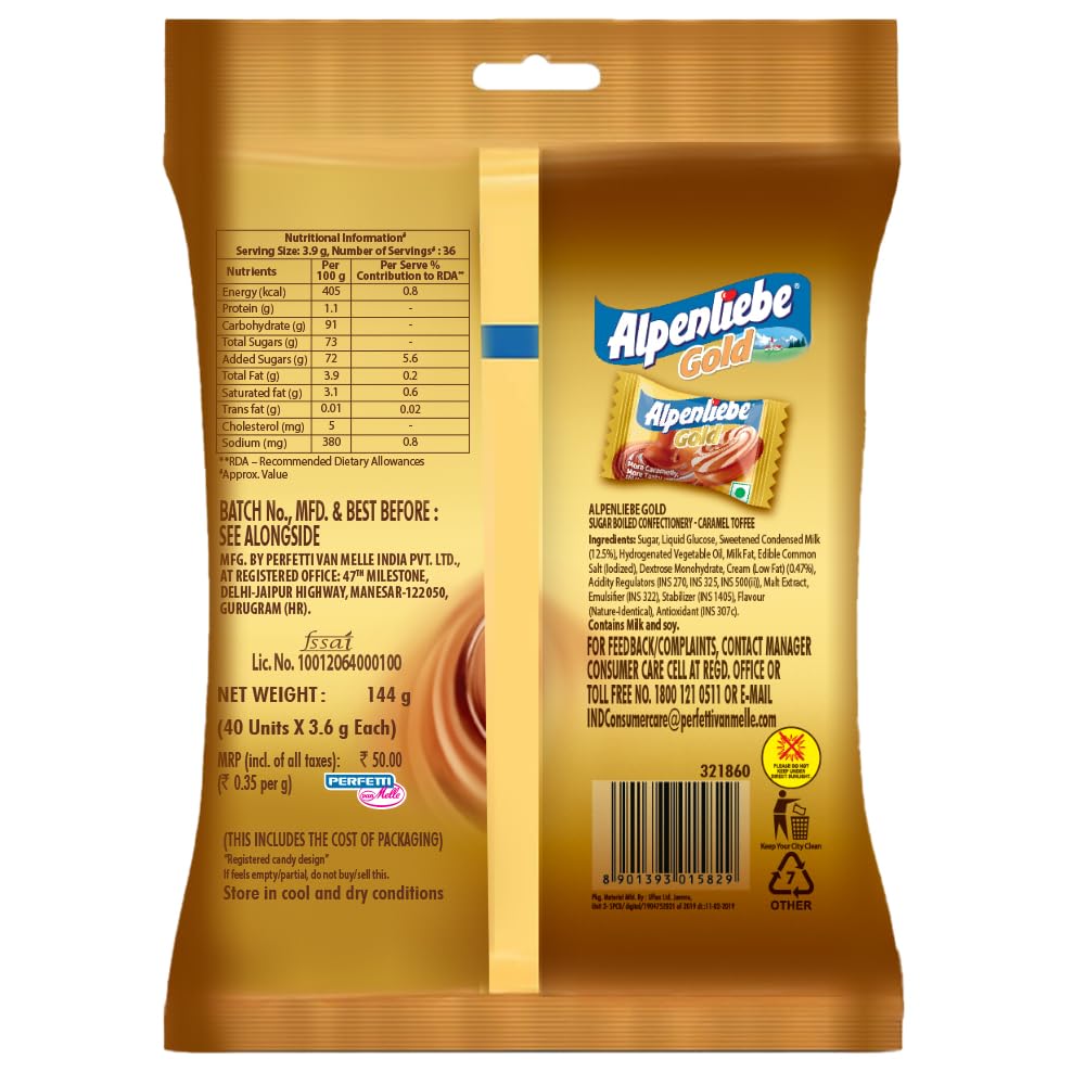 Alpenliebe Gold, Caramel Candy Pouch, 324g