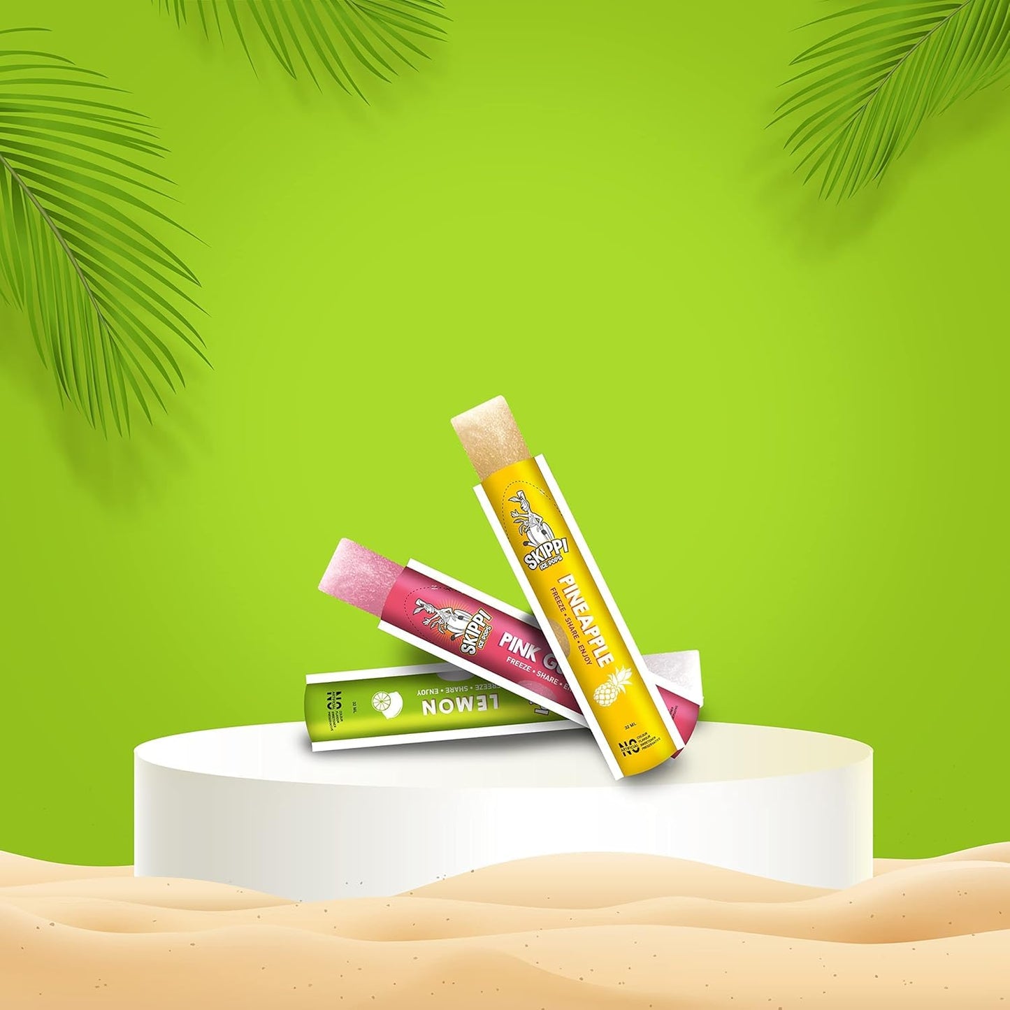 Skippi Ice Pops Skippi Icepops Natural Ice Popsicles (Pink Guava, Pineapple, Lemon) - 12 X 32 Ml