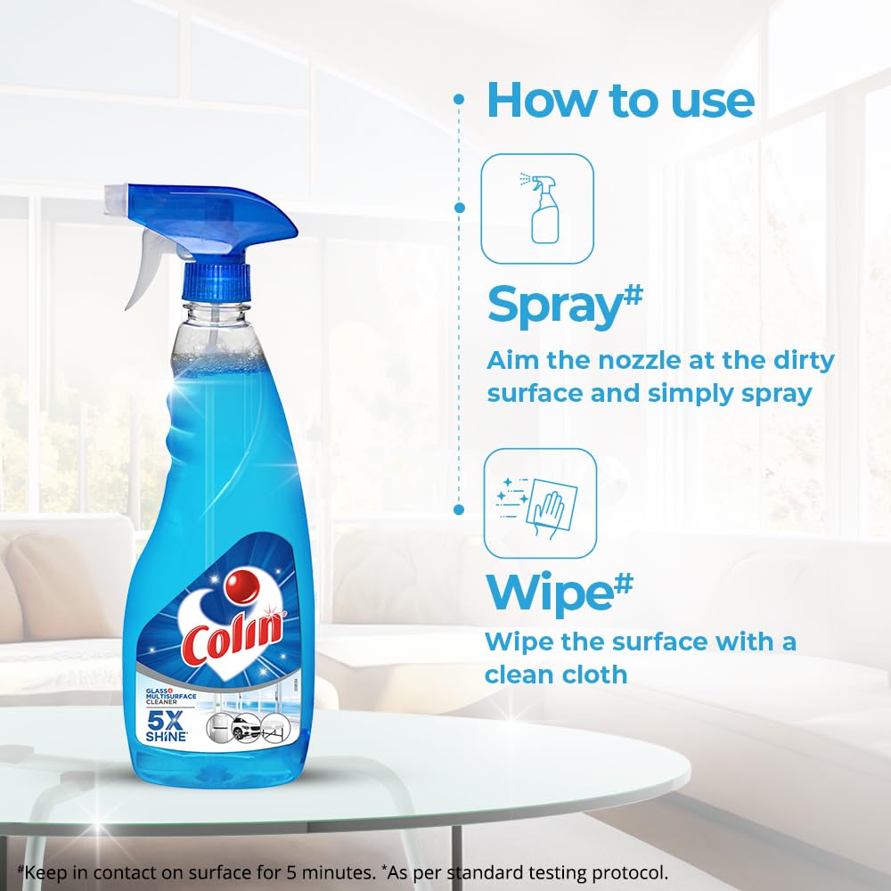 Colin 250 ml, Glass and Surface Cleaner Liquid Spray | India's #1 Glass Cleaner for Car, Kitchen and Home Surfaces | Multi Surface Cleaner