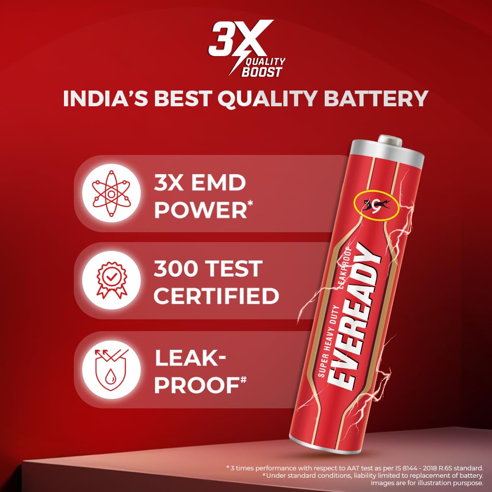 Eveready Carbon Zinc AAA Batteries | Pack of 10 | 1.5 Volt | Highly Durable & Leak Proof | AAA Battery for Household and Office Devices