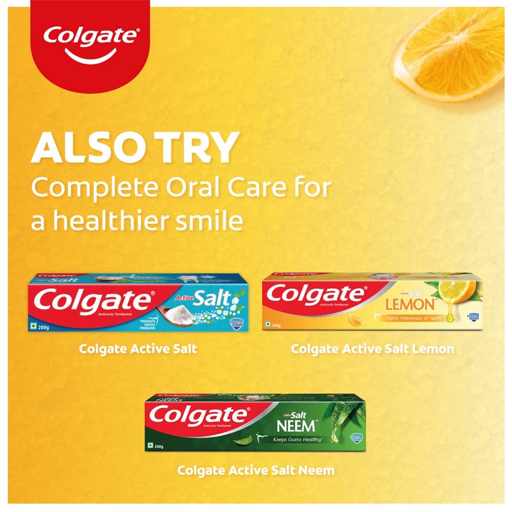 Colgate Active Salt Lemon Toothpaste, Germ Fighting, Tooth paste for Healthy Gums, Removes Yellowness of Teeth, 100g