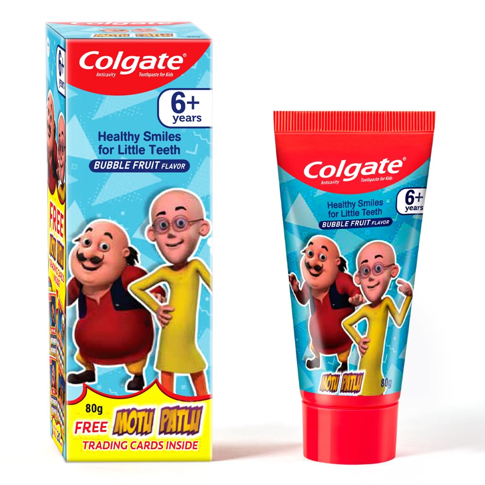 Colgate Kids Toothpaste For 6+ Years, Motu Patlu, Bubble Fruit Flavour, Gentle Protection Tooth Paste With 50% Lesser Abrasive Formula For Protecting