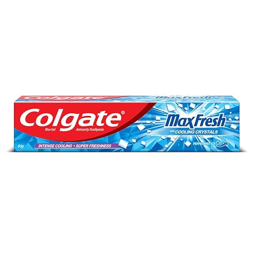 Colgate MaxFresh Toothpaste, Blue Gel Paste with Menthol for Super Fresh Breath, 70g +11g (Peppermint Ice)