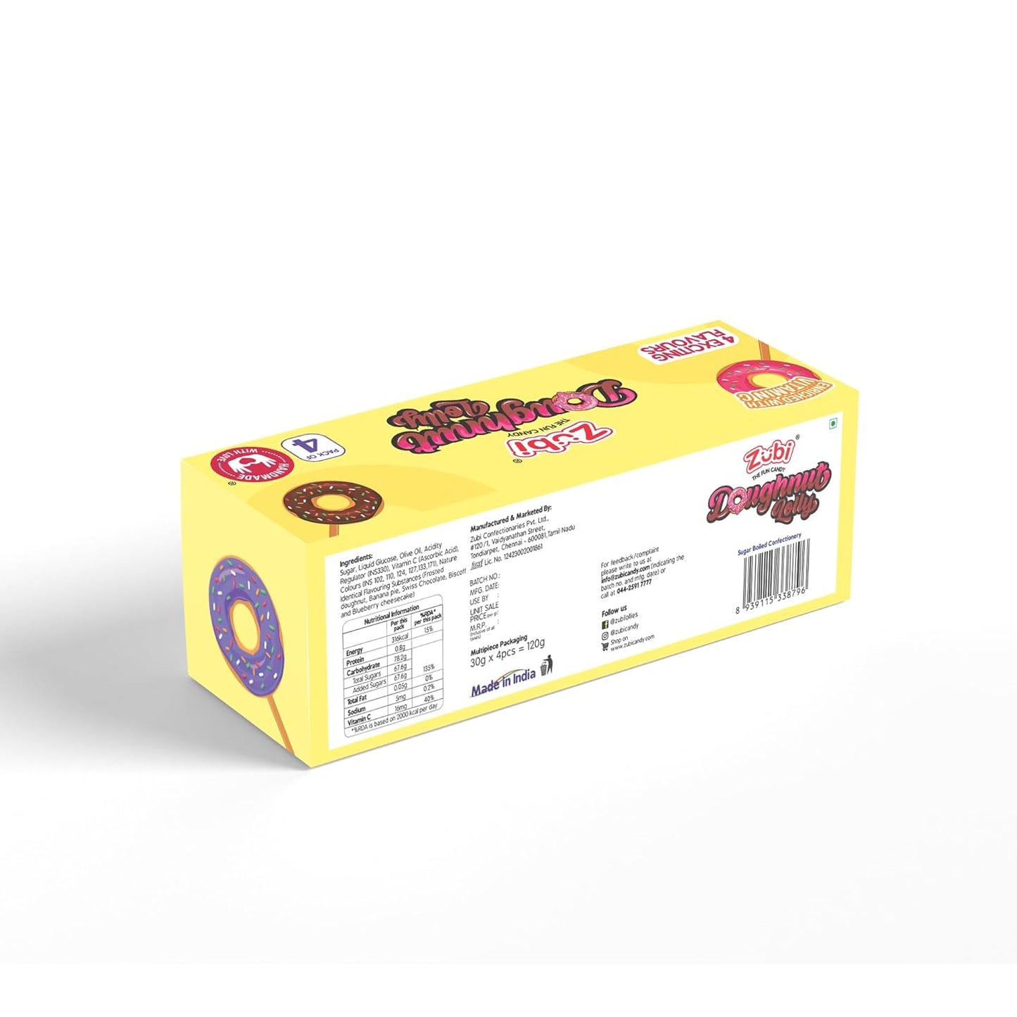 ZUBI THE FUN CANDY Doughnut Lolly | Enriched with Vitamin C | Handmade Lollies