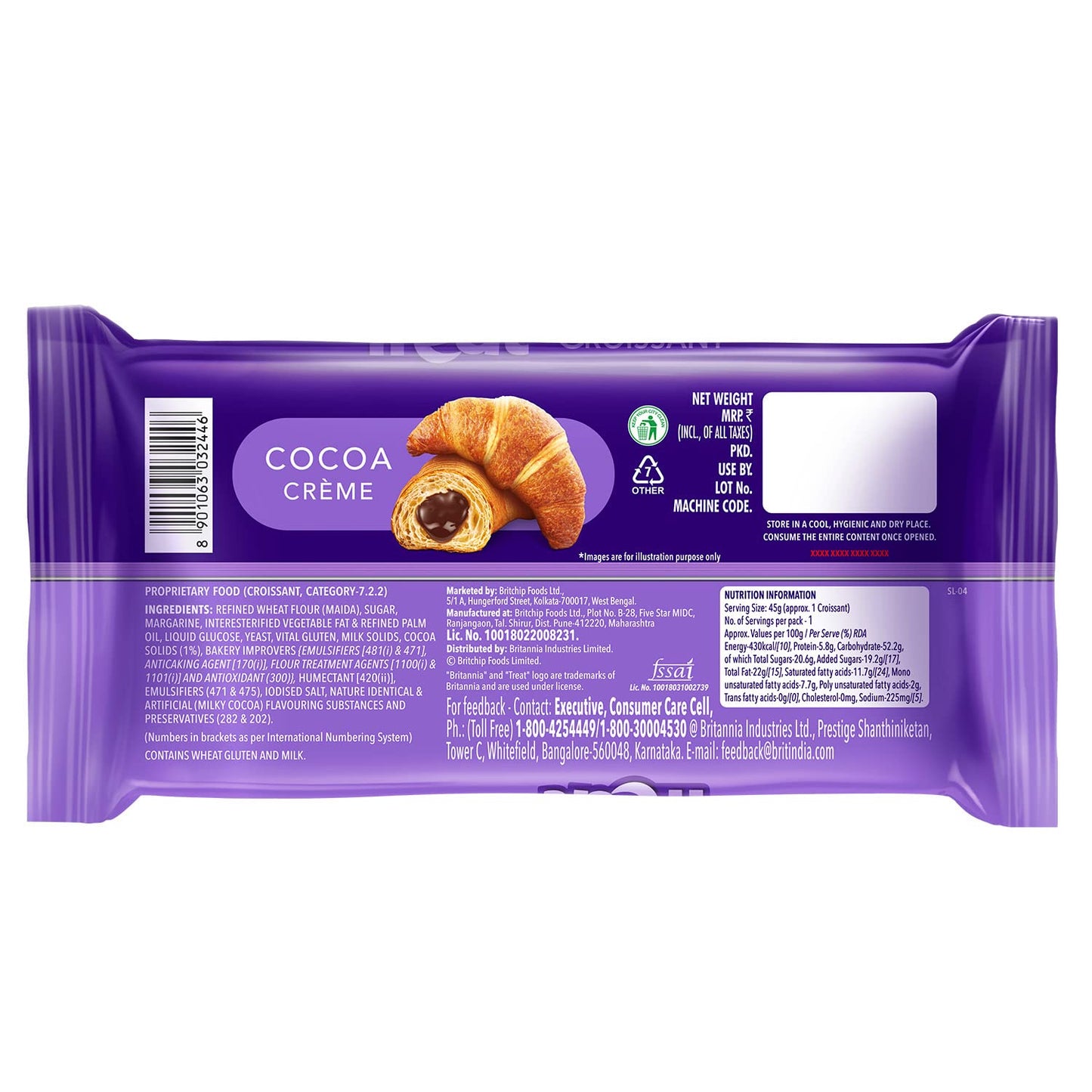 Britannia Treat Cocoa Creme Croissant 45 g