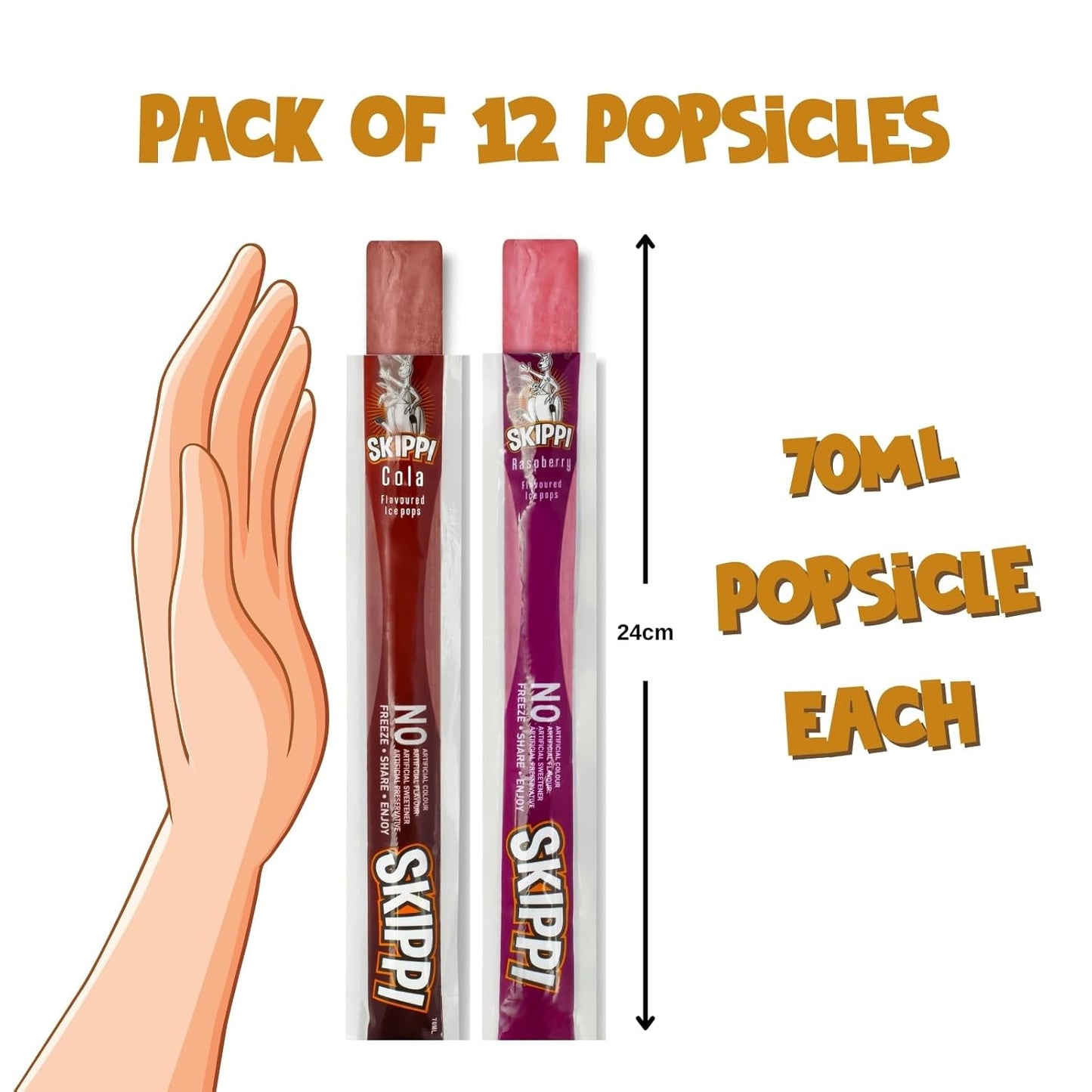 Skippi Ice Pops Freezer Pops, Juice Bars, Ice Pops - Cola & Raspberry Flavors (12+12 Pops Boxes) - 12 Gm