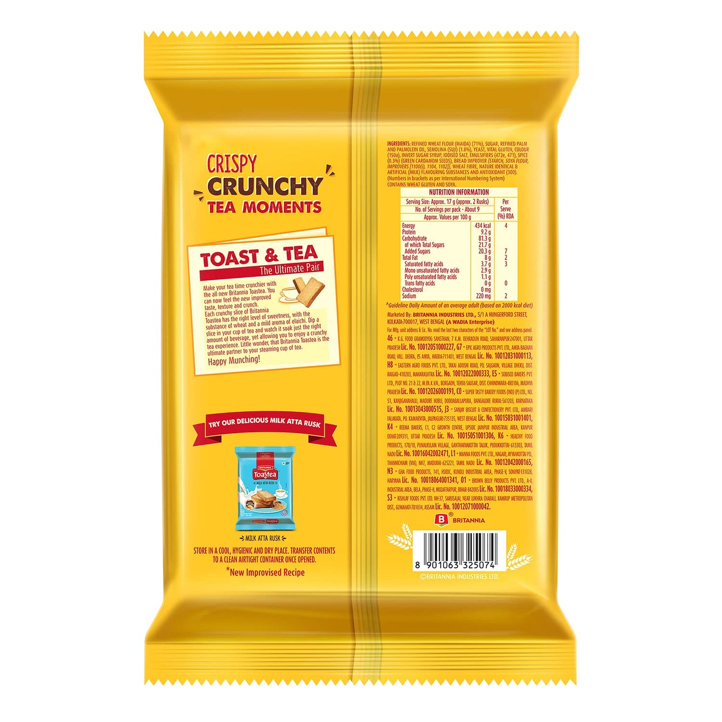 Britannia Toastea Premium Bake Rusk, 183g + 17g = 200g