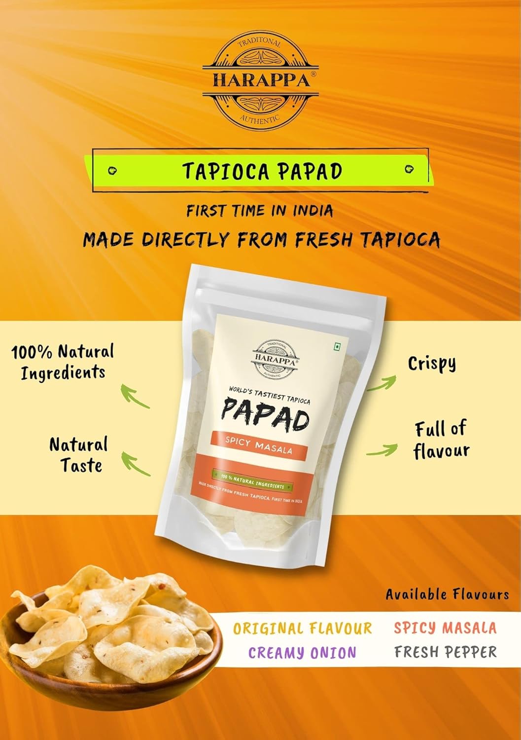 Harappa Tapioca/Sabudana Papad - Spicy Masala