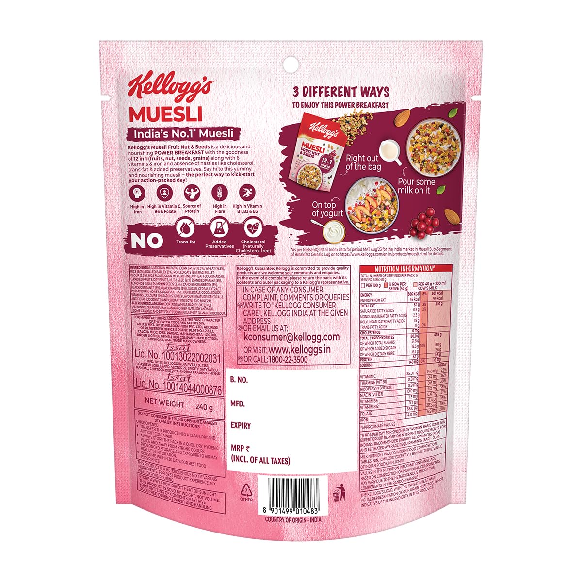 Kellogg's Muesli Fruit Nut&Seeds 240G