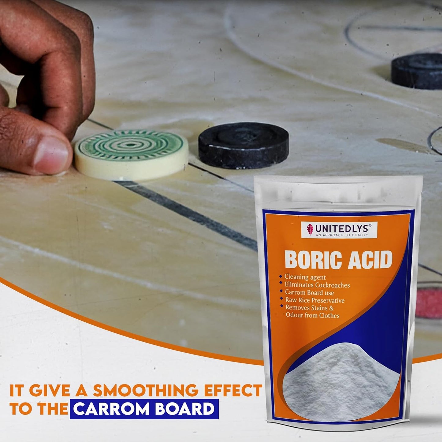 Unitedlys Multi-Purpose Boric Acid Powder 200G | 100% Pure Boric Acid Powder For Cockroaches | Exceptional Carrom Powder | Boric Acid Powder For Rice Preservation