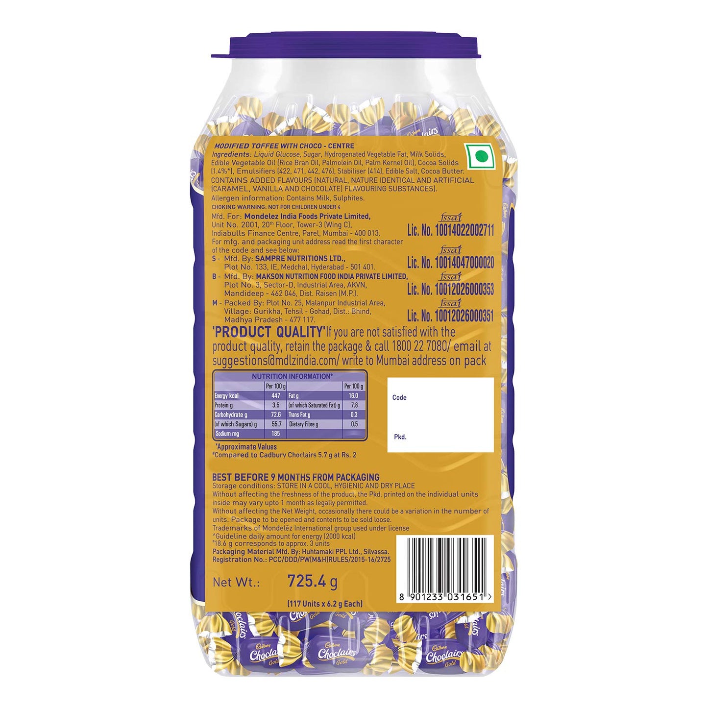 Cadbury Choclairs Gold 117 Candies, 125 Gram POUCH