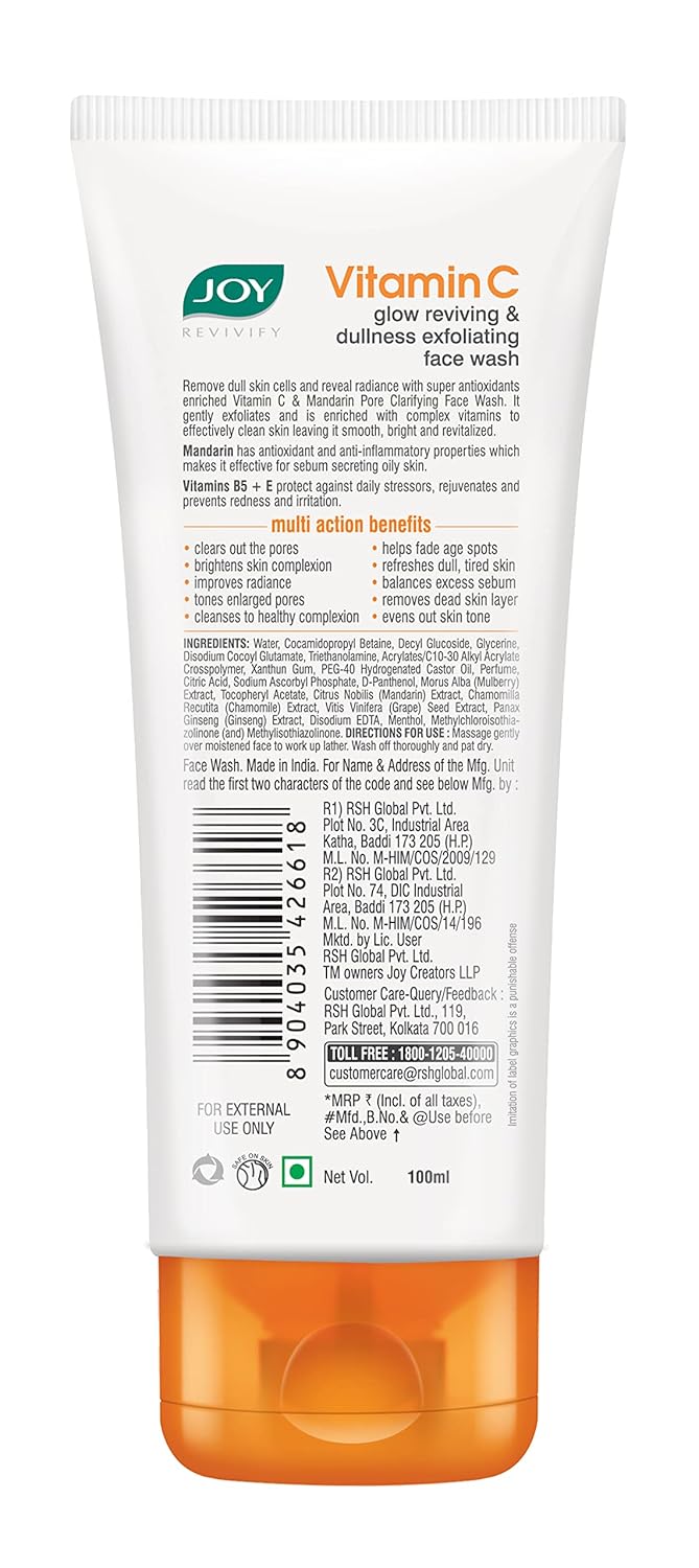 Joy Vitamin C Brightening Face Wash For Bright and Glowing Skin 100ml