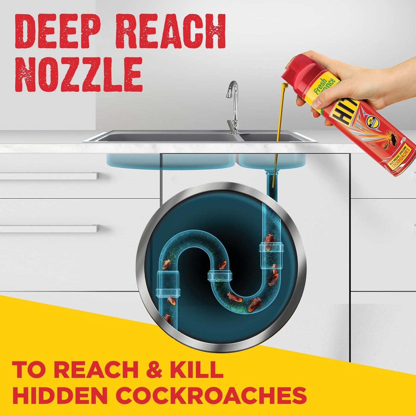 HIT Crawling Insect Killer – Cockroach Killer Spray | Instant Kill | Deep-Reach Nozzle | Fresh Fragrance, 400ml