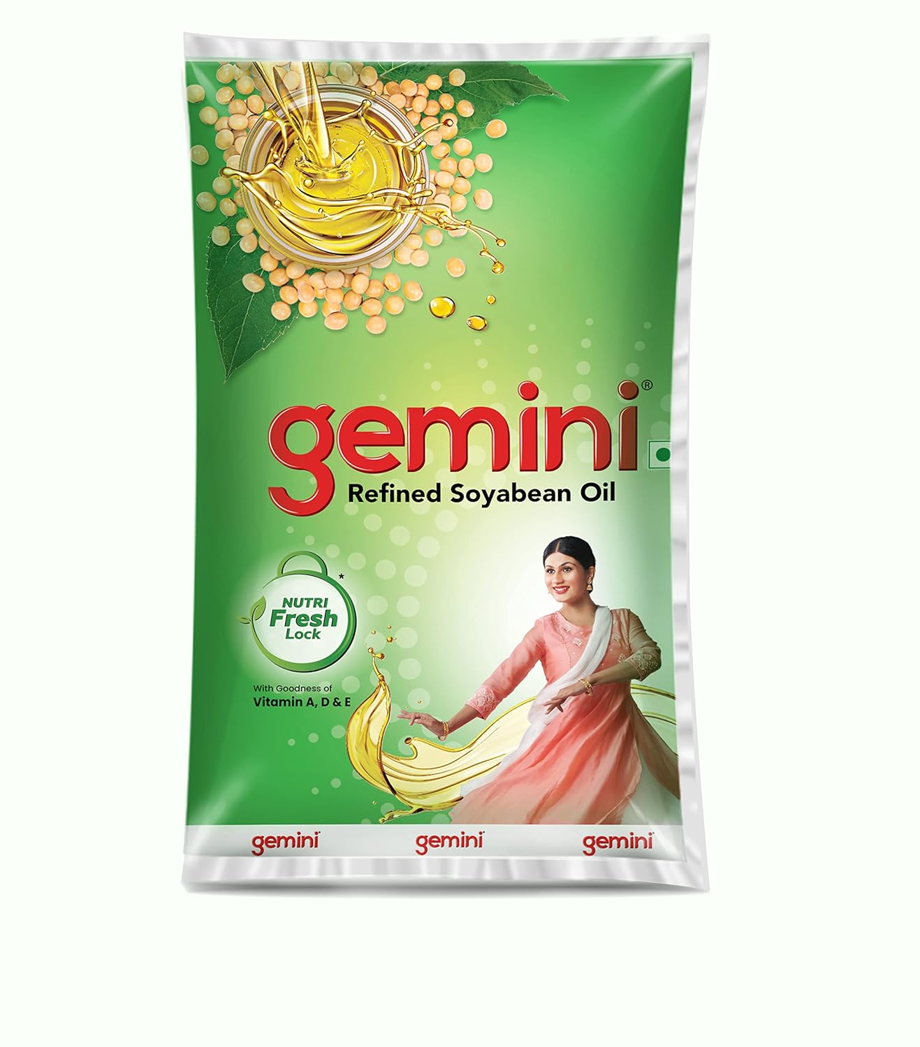 Gemini Refined Soyabean Oil Pouch, 1L