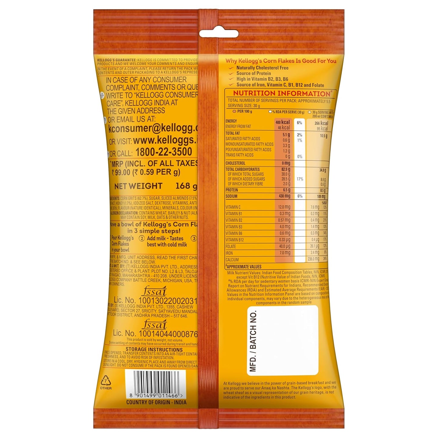 ALMOND CORN FLAKES 168g RS 99