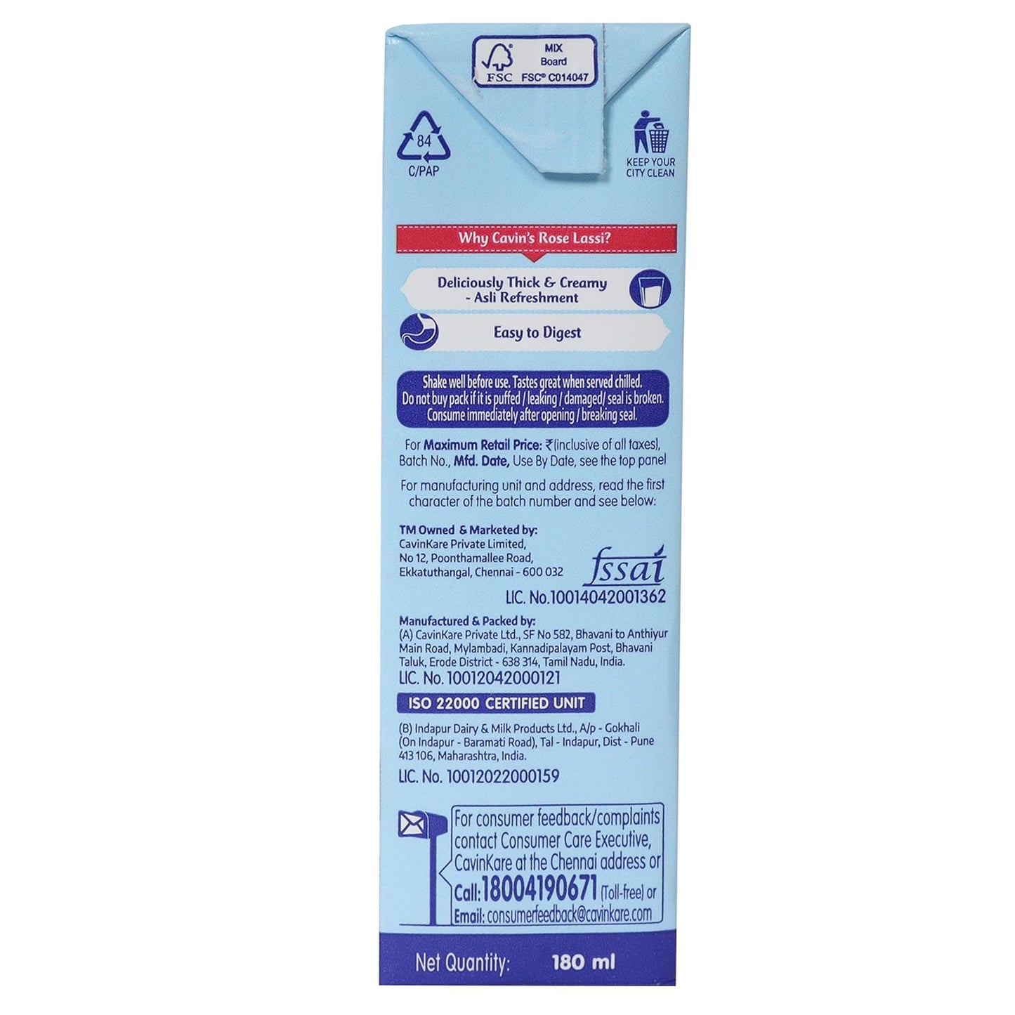 Cavin's Rose Lassi Enriched with Zinc, Vitamin A & D for Immunity Support 180ml