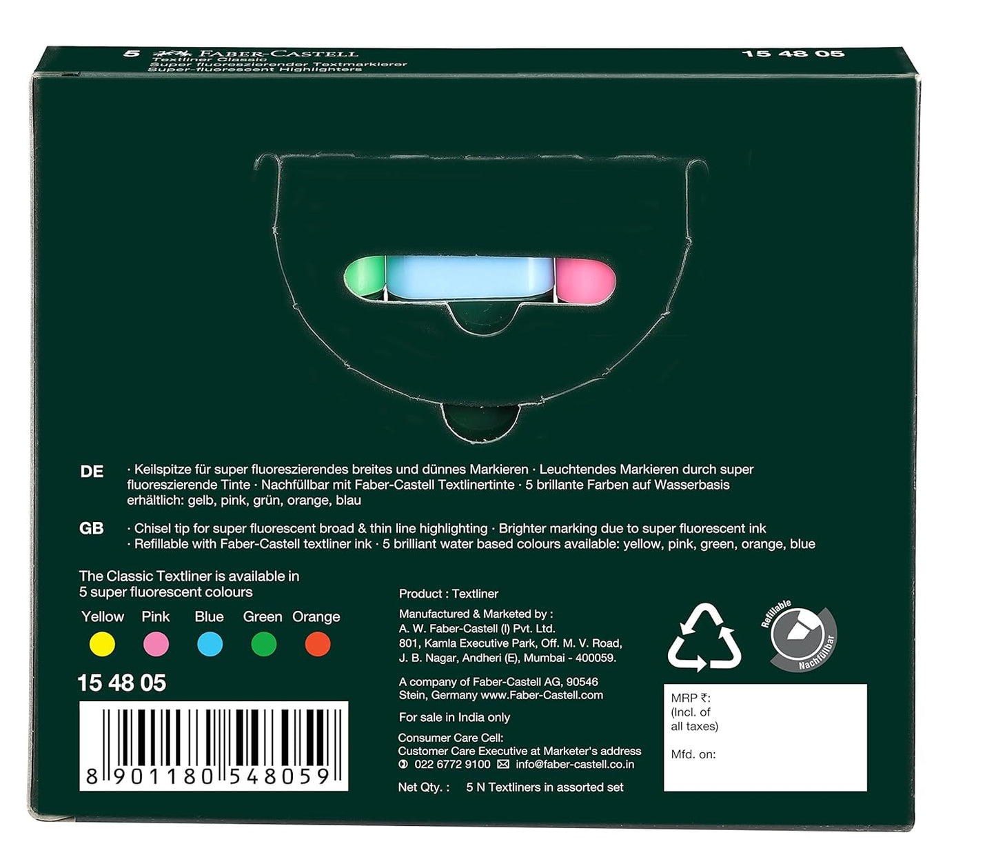 Faber-Castell Fine Textliner - Pack of 5 (Assorted)