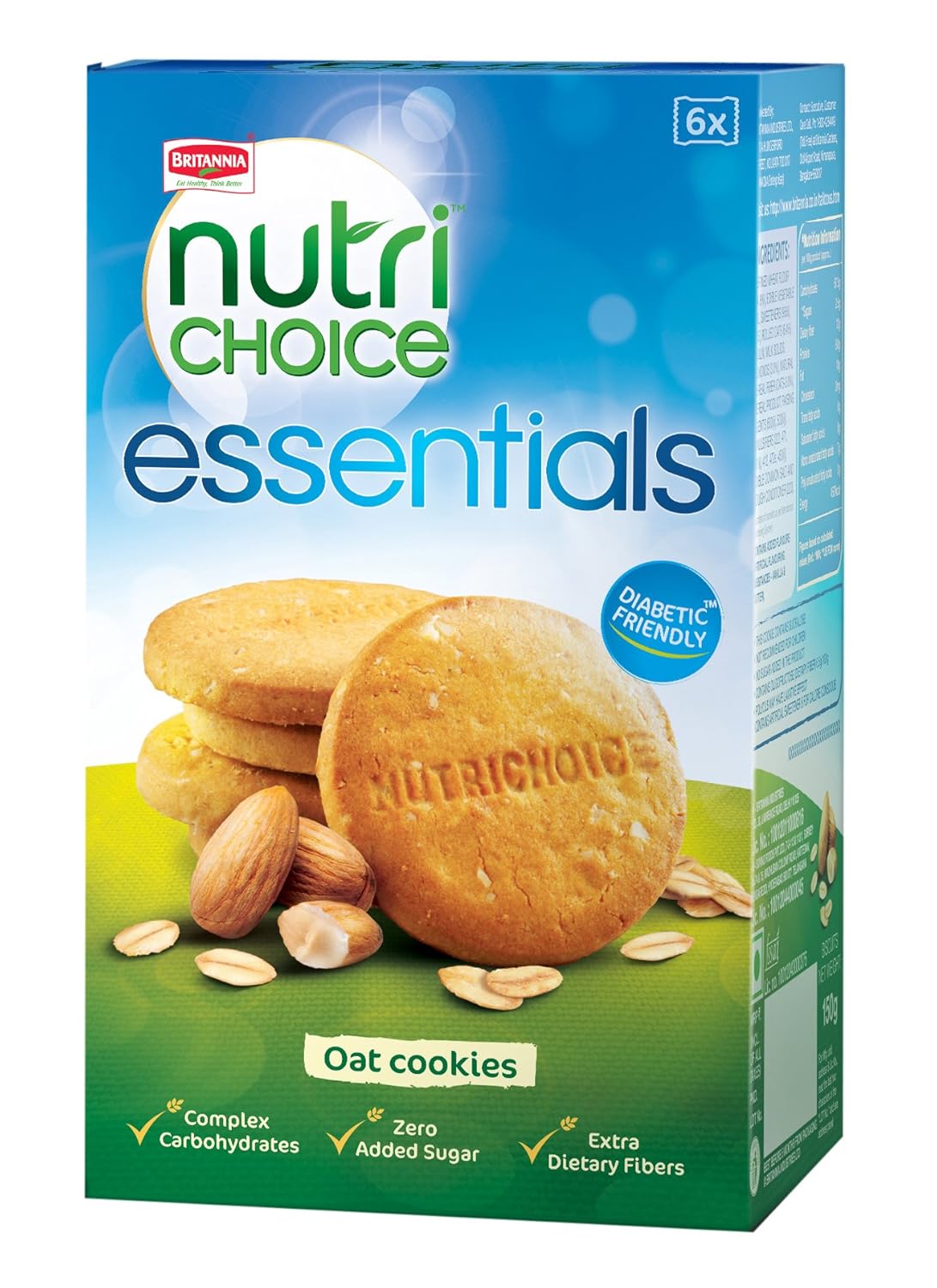 Britannia NutriChoice Oats Cookies | Diabetic Friendly, Zero Added Sugar & 0% Maida, 150 grams
