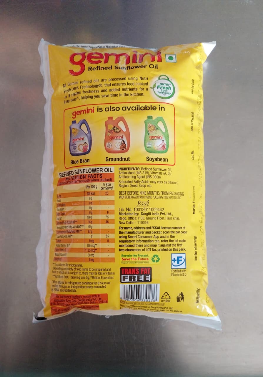 Gemini refined sunflower oil 1ltr