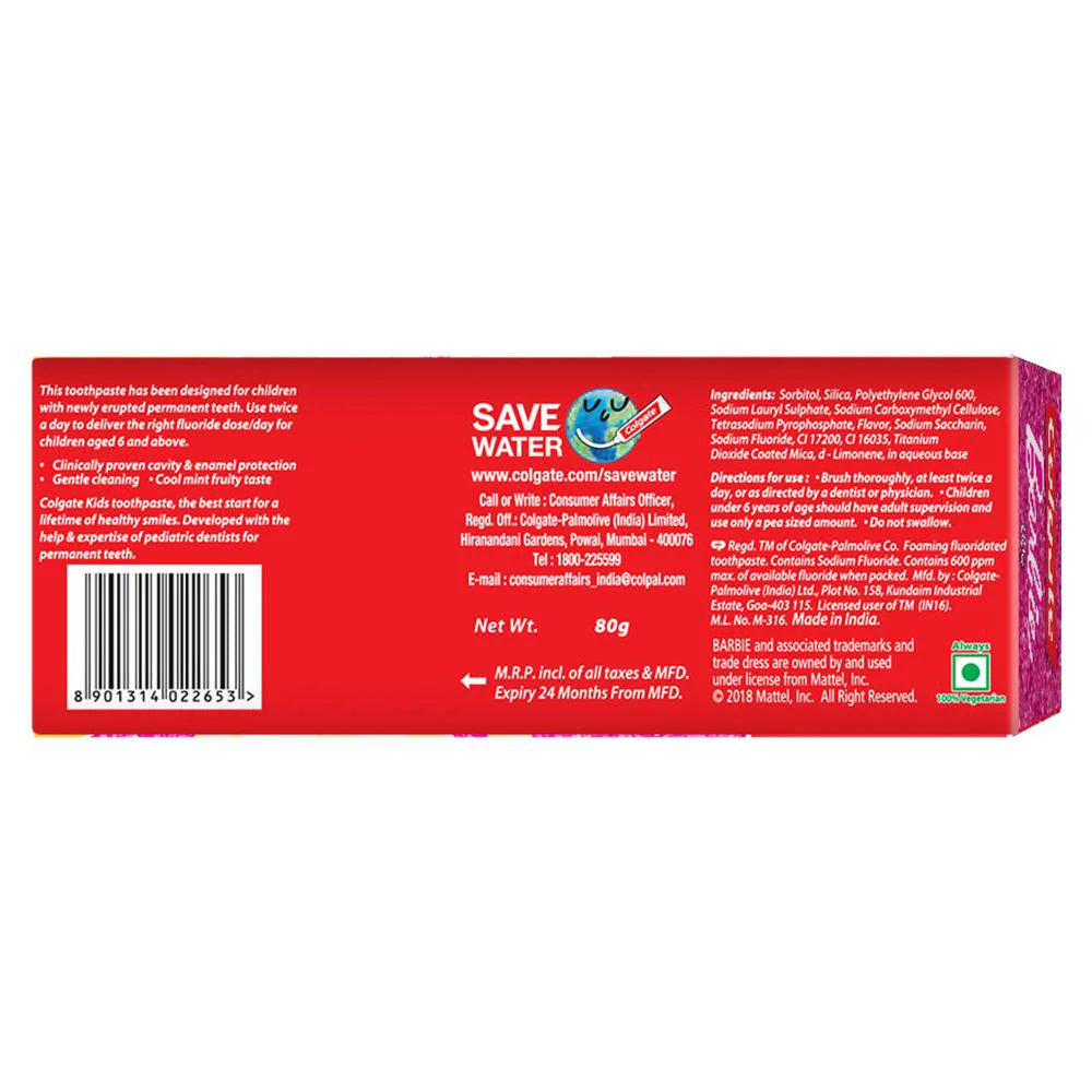 Colgate Barbie Strawberry Flavor Kids Toothpaste 80 g (6+ Years)