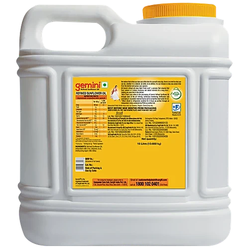 Gemini Refined Sunflower Oil -V, 15 L Jar