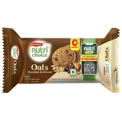 Britannia NutriChoice Oats Cookies - Chocolate & Almonds, 75 g
