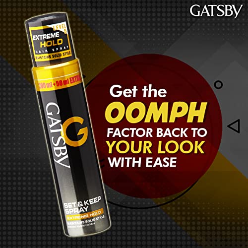 Gatsby Set & Keep Hair Spray - Extreme Hold | Quick Drying, Long Lasting Hold, No Flaking & Natural Shine | Non Sticky & Easy Wash Off | Styling Hair Spray | 250m