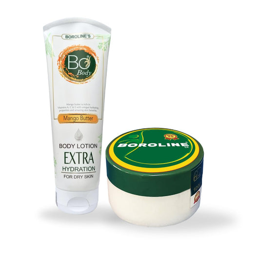 BOROLINE Bo Body Lotion 100 ml With Mango Butter + Antiseptic Ayurvedic Cream 100 gm, 24 hrs Deep Moisturizer For Dry Skin, Enriched With Lanolin Oil, Glycerin
