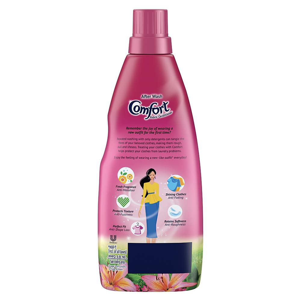 Comfort After Wash Fabric Conditioner Lily Fresh variant for all day freshness and lasting fragrance, 860 ml