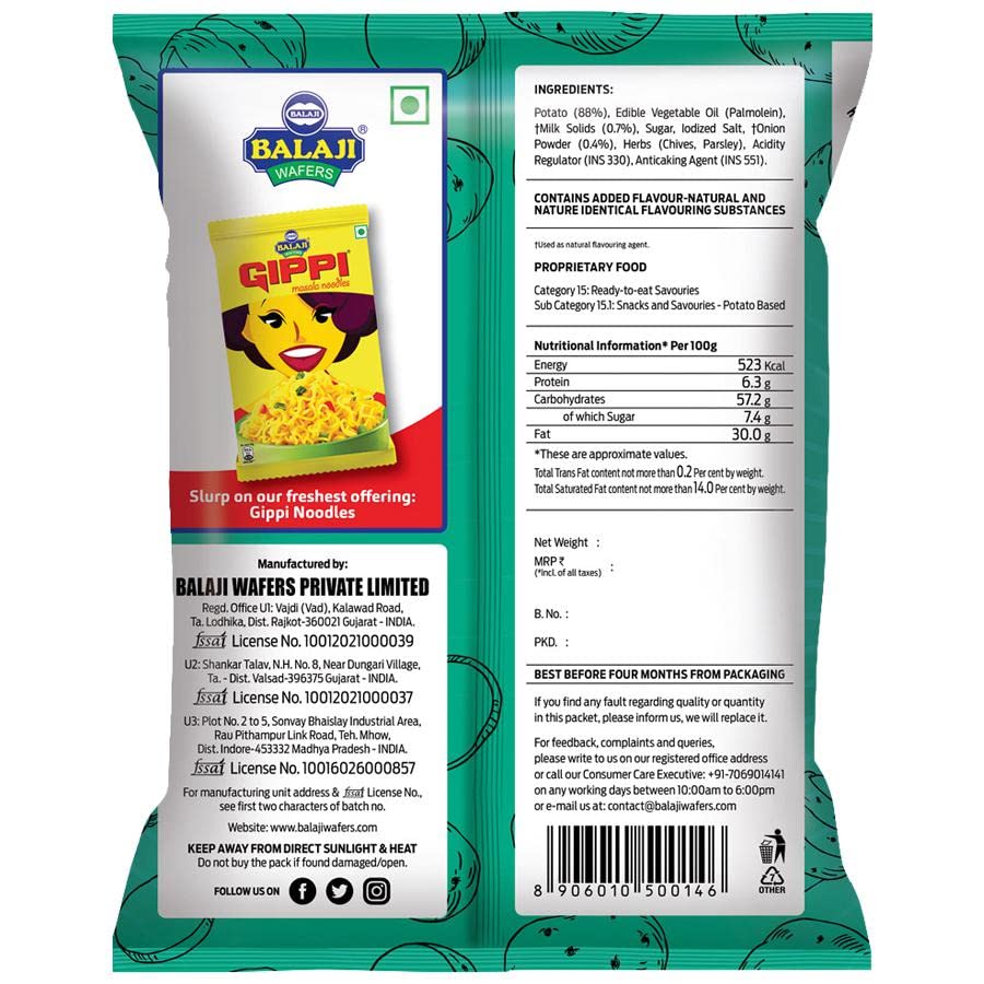 BALAJI CREAM & ONION CHIPS 150G