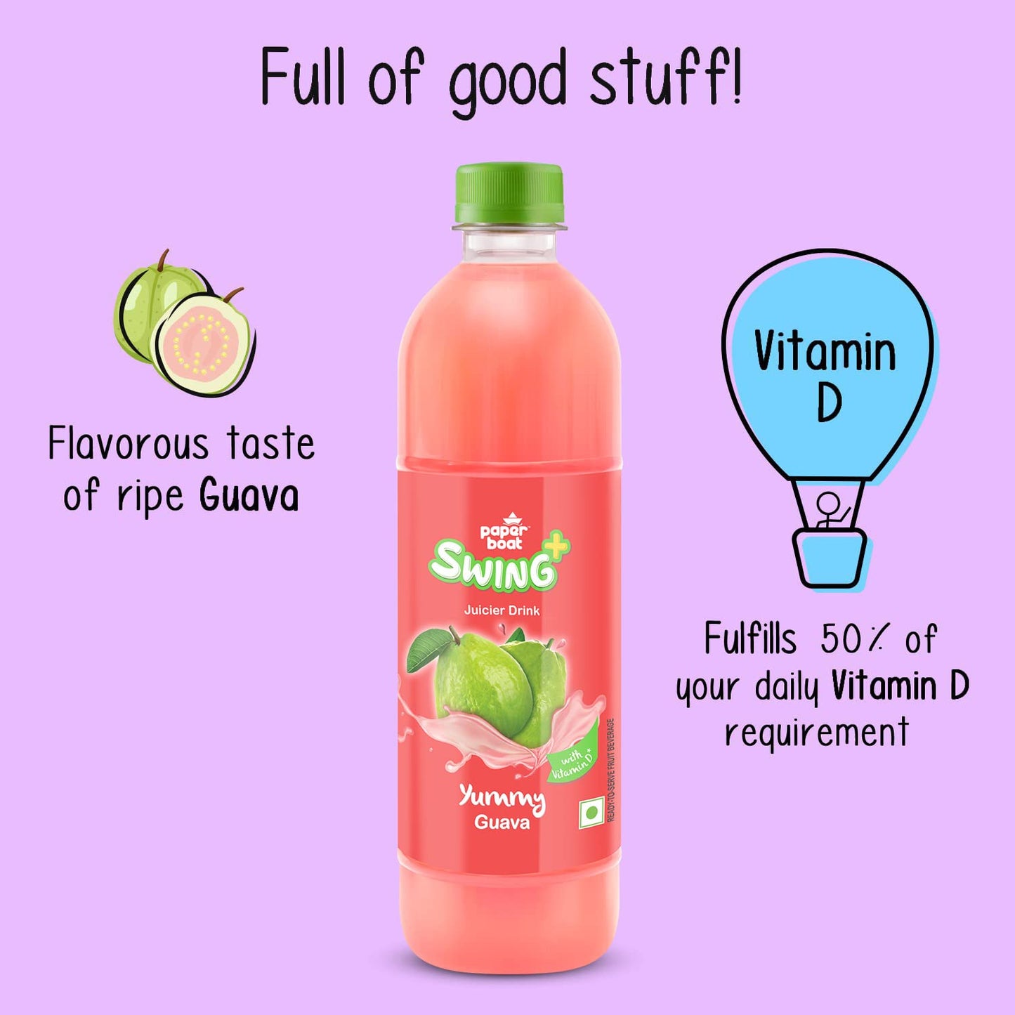 Paper Boat Swing Yummy Guava Juice, Enriched with Vitamin D, No Gmos, 600 ml