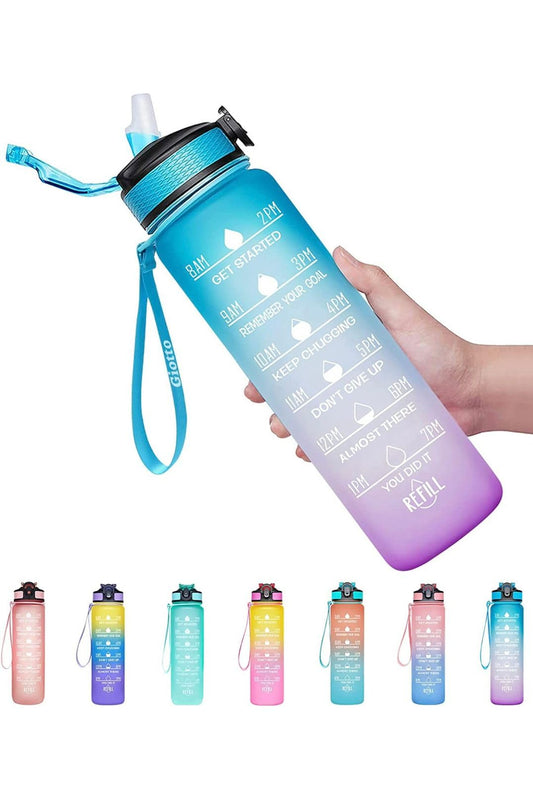 G.FIDEL Water Bottles 1 Litre Sipper Bottle For Adults, Kids,Unbreakable Motivational Water Bottle -Leak-proof 1l