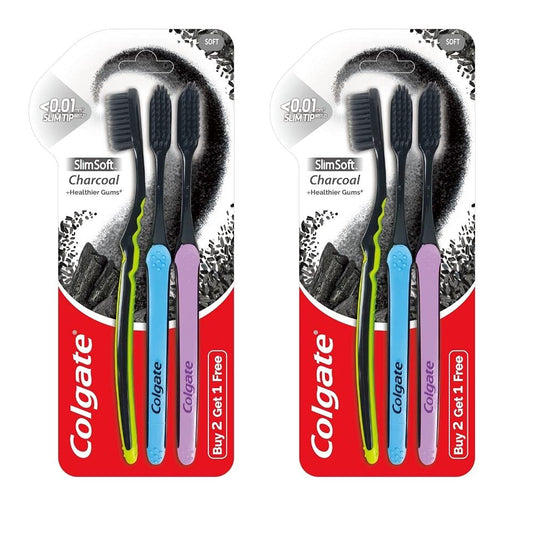 Colgate Slim Soft Charcoal Manual Toothbrush for adults- 6 Pcs (Buy 4 Get 2 Free)