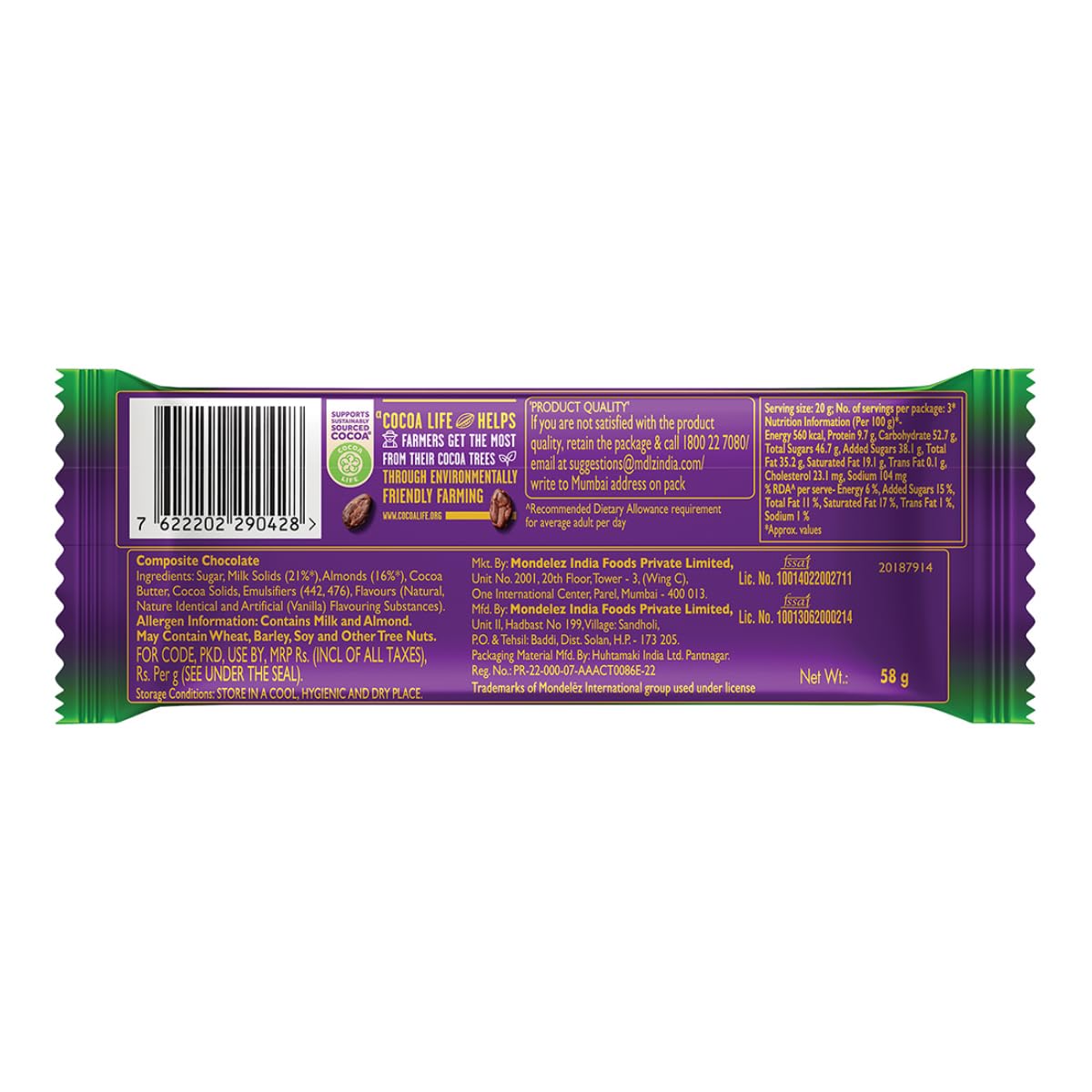 Dairy Milk Silk Roast Almond Chocolate Bars, 58 g
