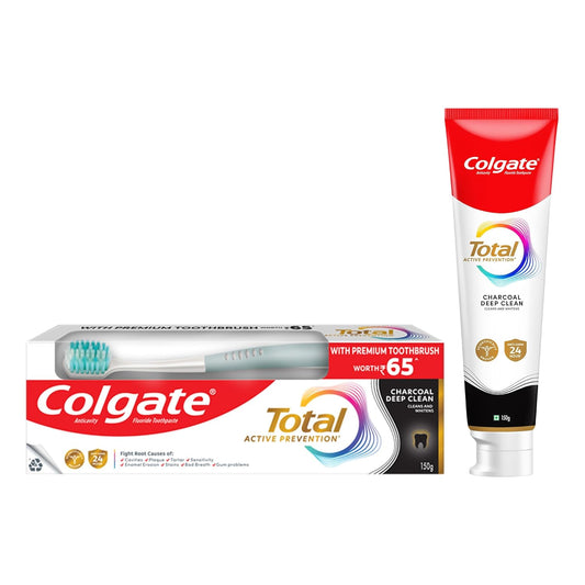 Colgate Total Whole Mouth Health, Antibacterial Toothpaste, 120gm + 120gm (240gm) (Charcoal Deep Clean, Saver Pack), World's No. 1* Germ-fighting Toothpaste