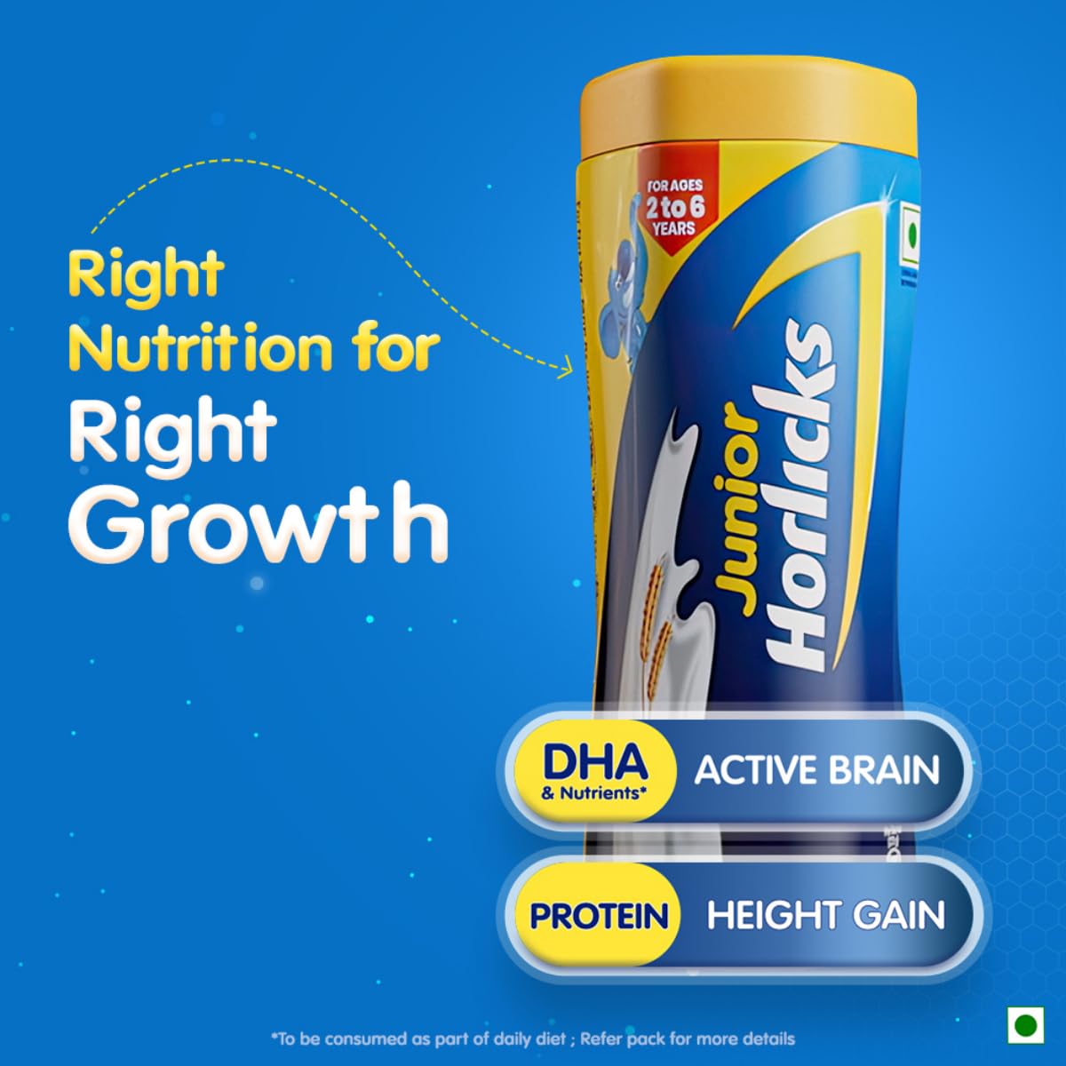 Junior Horlicks Chocolate Flavour Health & Nutrition Drink, Jar 500 g, for Toddlers & Young Kids, for Brain Development, Weight Gain and Immunity, Chocolate Flavour, Jar, 500 g