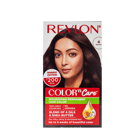 Revlon Color 'n Care Permanent Hair Color for Women-4 Brown | Blend of 4 oil's & Shea Butter| For Silky, Shiny & Nourished Hair | 100% Grey Coverage in 5 Minutes | Ammonia Free