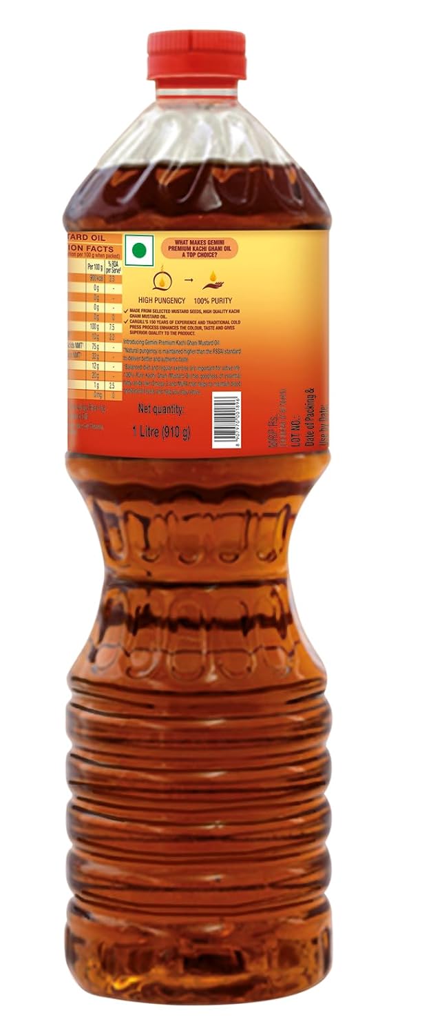 Gemini Premium Kachi Ghani Mustard Oil Bottle,1L