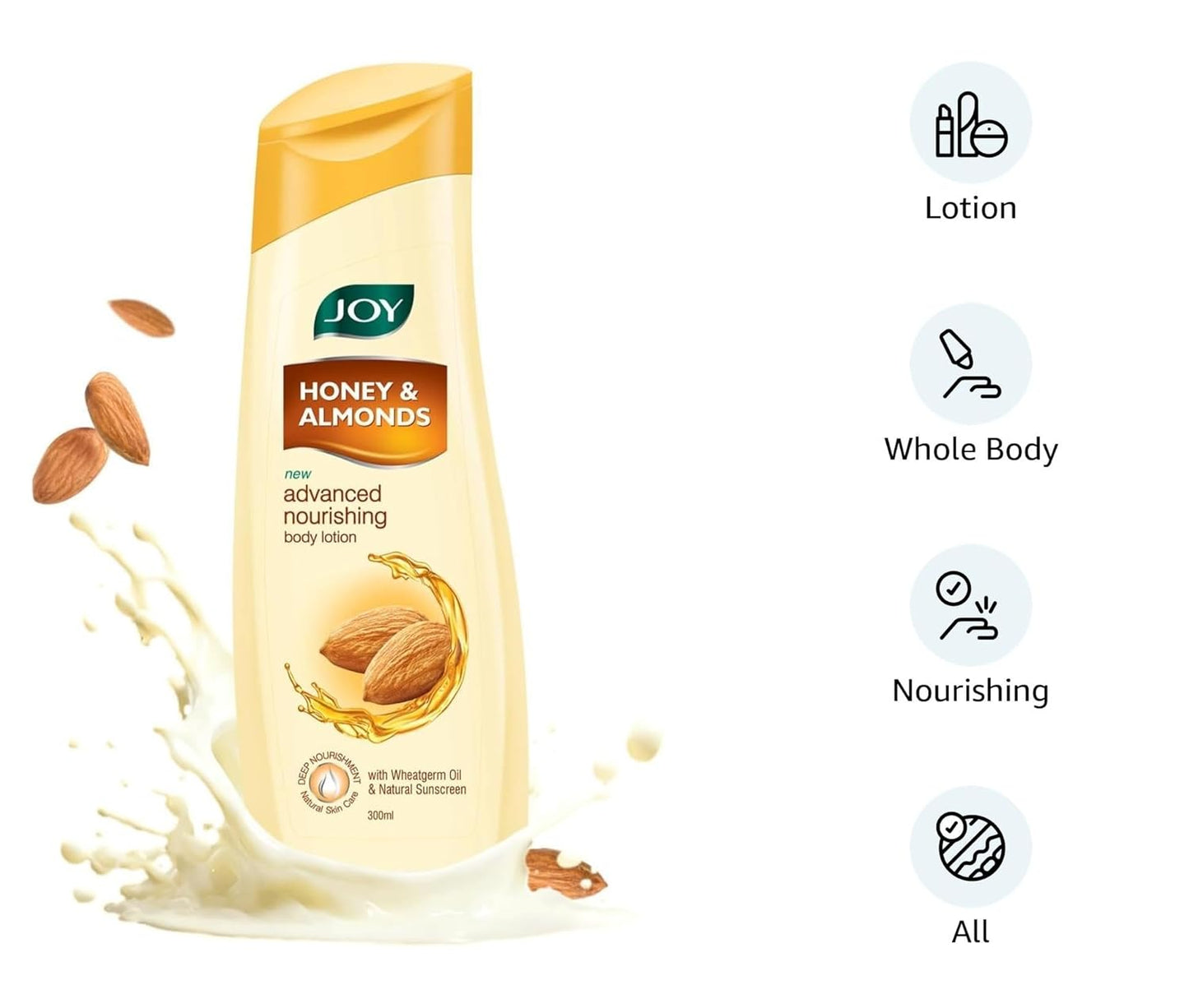 Joy Honey & Almonds Advanced Nourishing Lightweight Body Lotion 300ml With Shea Butter For Summers | Enriched with Natural Sunscreen Filters | Suitable for Normal to Dry Skin